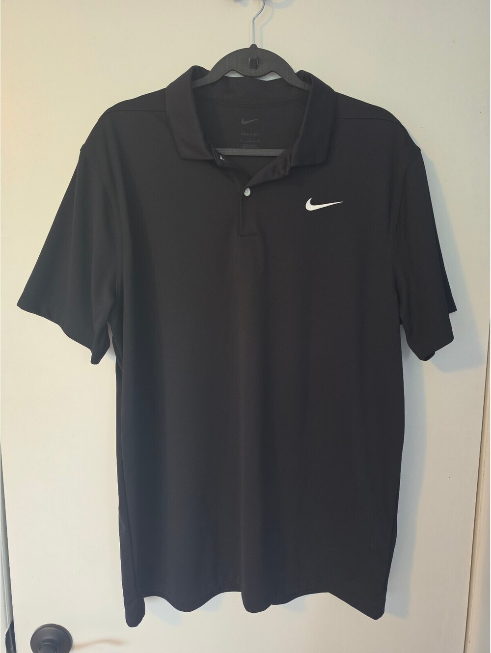 Nike Dri-FIT Men’s Large Black Performance Golf Polo Shirt White Swoosh